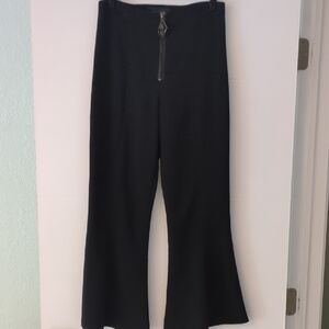 Cushnie Et Ochs Elegant Black Ankle Wide Leg Classic Black Exposed Zipper Pants